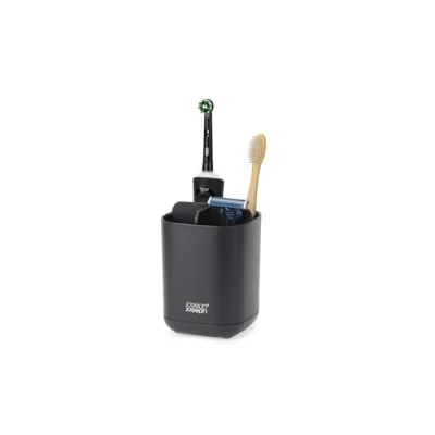 Image de Joseph Easy Store Porte Brosse à Dents et Dentifrice, Compatible avec Brosses Électriques Traditionnelles, 3 Compartiments, Noir Mat