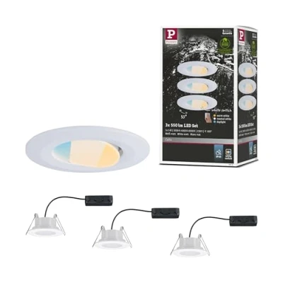 Image de Paulmann 99935 spots encastrés LED Calla rond kit de 3 incl. 3x5,5W IP65 projecteurs Blanc dépoli éclairage d&#039;armoire plastique lampe enc. 3000K, Matière, 16.5 W, 3er Set
