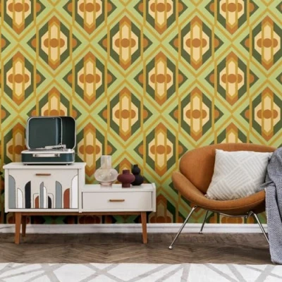Image de A.S. Création 395312 Papier peint intissé style rétro années 70 Vert/jaune/orange 8,50 m x 0,53
