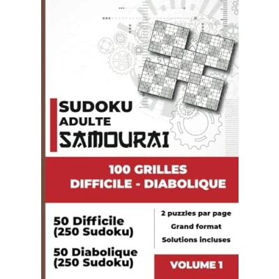 Image de Sudoku Adulte Samourai 100 grilles difficile DIABOLIQUE: Grand livre de puzzles (500 Sudoku) niveau à diabolique Solutions incluses