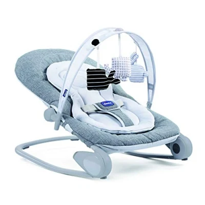 Image de Chicco Hooplà Transat Enfant Évolutif pour Bébé de la Naissance à 18 kg, Position Fixe ou Bascule, avec Barre Jeu, Dossier Réglable et Coussin Réducteur, Fermeture Compacte Titanium