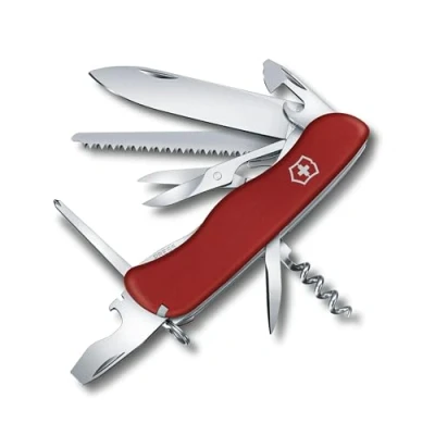 Image de Victorinox Outrider Couteau de Poche Suisse, Multifonction, 14 Fonctions, Lame, Ciseaux, Tire Bouchon, Rouge