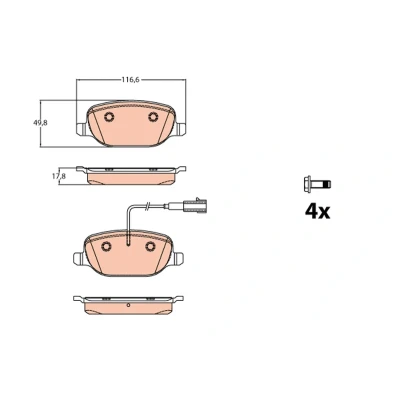 Image de TRW GDB2077 Jeu de plaquettes frein contact signal d&#039;usure inclus avec vis d&#039;étrier accessoires