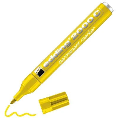 Image de edding 2000 C marqueur permanent jaune 1 stylo pointe ronde 1,5 3 mm sèche vite résiste à l&#039;eau et l&#039;essuyage pour carton, plastique, bois, métal universel