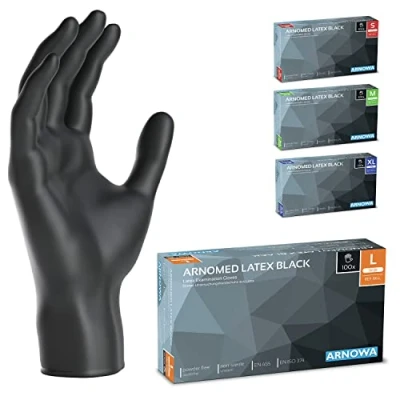 Image de ARNOMED gants jetables en latex à usage unique L, noir, non poudrés 100 p./boîte, noir jetable, jetable unique, disponibles tailles S, M, L &amp; XL