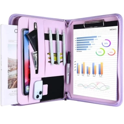 Image de ProCase Portfolio A4 en Simili Cuir, Porte Documents avec Papiers Écrit, Bloc notes pour Record de Réunion/RDV Affaires, Portefeuille Zippée, Légère Durable Violet