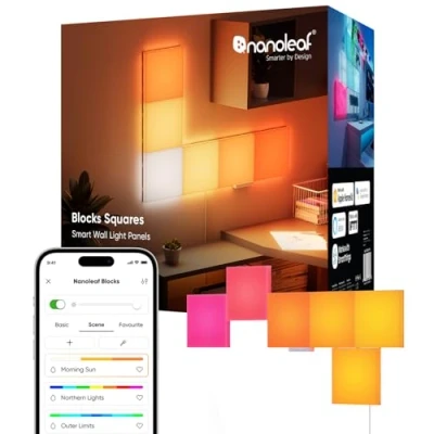 Image de Nanoleaf Kit de démarrage 6 Carrés LED Multicolores RGBW, Panneau Éclairage Dynamique, Sync Musique &amp; Screen, Contrôle Thread WiFi par App/Voix (Alexa, Apple, Google), Deco Murale Chambre Gaming
