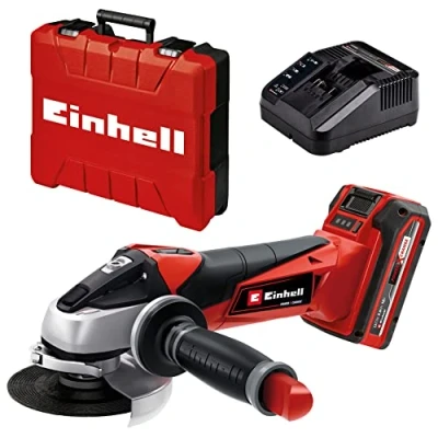Image de Einhell Meuleuse d’angle sans fil TE AG 18/115 Li Kit Power X Change (18V, 115 mm diamètre du disque, 28 profondeur de coupe, démarrage doux, disque avec 3,0 Ah batterie et chargeur)