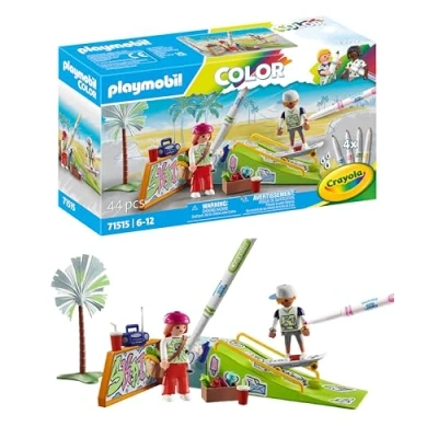 Image de Playmobil 71515 Skateurs avec Rampe Color Comprend Deux Personnages, Un Skatepark, des feutres effaçables à l&#039;eau Dès 6 Ans