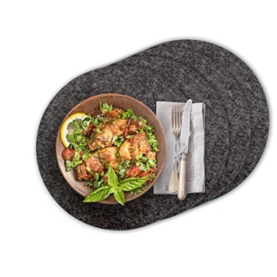 Image de Casoro Set de Table Rond 4 Feutre Anthracite, Haute qualité pour Toutes Les Occasions, Sets Nobles Ø35cm, Accessoire Moderne