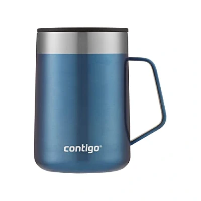 Image de Contigo Streeterville Desk Mug, gobelet à café isotherme avec poignée acier inoxydable,gobelet Coffee to go av. couvercle,maintient et thé chauds pdt 5 heures max,idéal pr bureau maison,420 ml
