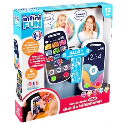 Image de Infini Fun Mon Premier Vrai Duo de téléphones Le téléphone Qui Permet Passer des appels Via Bluetooth ! Jouets d&#039;imitation Multi apprentissages bilingue Français/Anglais dès 12 Mois