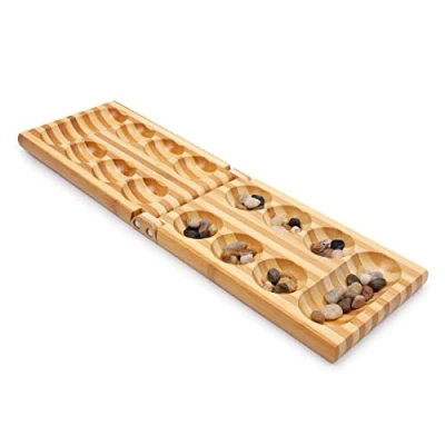 Image de Small Foot Jeu de stratégie Kalaha, dans Une boîte en Bambou qualité supérieure avec 48 pions naturels, à partir 6 Ans, 2844, Bois