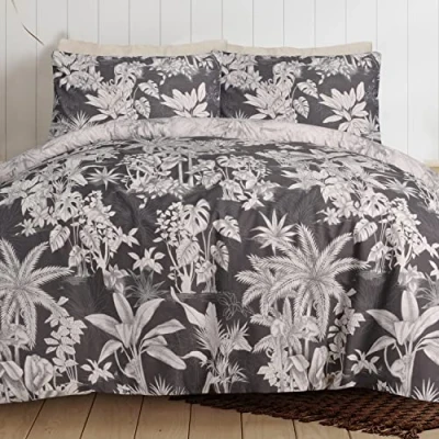 Image de Sleepdown Parure de lit réversible avec Housse Couette et taies d&#039;oreiller Motif Singe Tropical Noir 230 x 220 cm