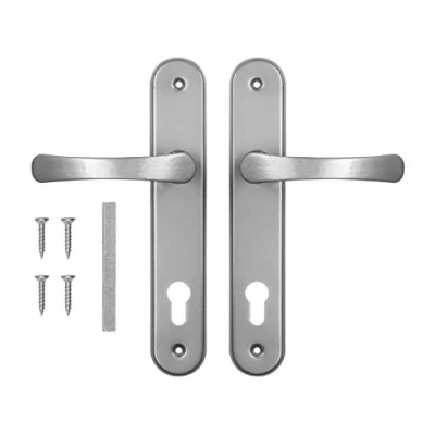 Image de ADGO Jeu de Poignées Porte pour Une Incrustation 72 mm Le Biscuit, Poignée en Aluminium, Rosace Acier Galvanisé Enduit Poudre, Gauche et Droite, vis d&#039;assemblage, Argent, 1 pièce