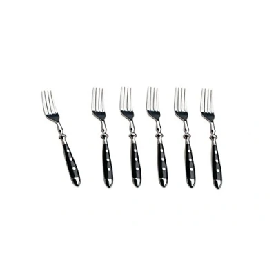 Image de Kerafactum Lot de 6 fourchettes à viande, fourchettes, rôtir, pour table dressée, 3 rivets, table, couverts avec manche noir, style