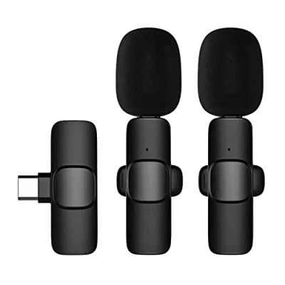 Image de Andoer Mini Micro Lavalier à Pince sans Fil omnidirectionnel 2 émetteur 1 récepteur avec Cache Vent Type C Remplacement du Port pour Smartphone Diffusion en Direct Enregistrement d&#039;interview