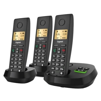 Image de Gigaset Pure 220A Trio 3 Téléphones DECT sans Fil avec répondeur Blocage d’Appel et Fonction Mains Libres Répertoire 80 Contacts, Noir Anthracite [Compatibilité DE, IT, FR, NL, Che, AUT]
