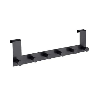 Image de WENKO Portemanteau mural Celano, barre munie de 6 crochets en métal laqué pour épaisseur porte jusqu&#039;à 2 cm, qualité supérieure, 39 x 11 5,5 noir