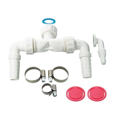 Image de tecuro 58766 Double raccord pour machine à laver et/ou sèche linge avec sécurité anti retour 1&quot; ÜWM Kit complet Blanc de vidange et