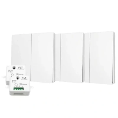 Image de Interrupteur sans fil et pile Auto alimenté Écologique Qualité Pro Va vient RF 3 télécommande double allumage + 2 relais radio encastrable Longue Distance Intérieur Extérieur IP64
