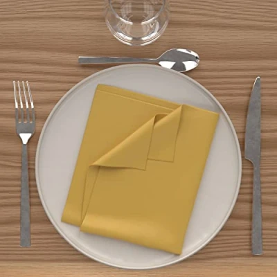 Image de Soleil d&#039;Ocre Alix Lot de 3 Serviettes Table, Polyester, Jaune, 40x40 cm