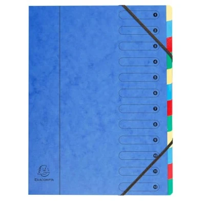 Image de Exacompta Réf. 5212E Carton de 6 trieurs HARMONIKA avec élastiques et fenêtres imprimées couverture en carte lustrée dos extensible 12 compartiments pour A4 dim 24,5 x 32cm assorties