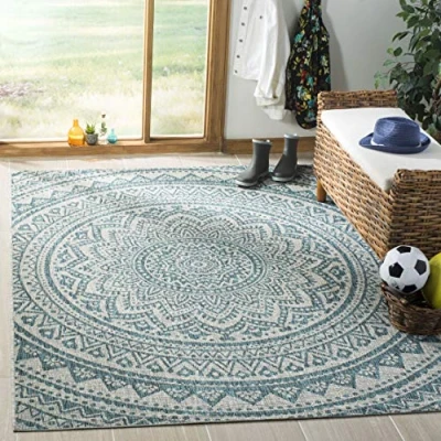 Image de Safavieh Kalene Grand Tapis de Salon rectangulaire pour Une Utilisation en intérieur, Polypropylène, Gris Clair/Sarcelle, 90 X 150 cm
