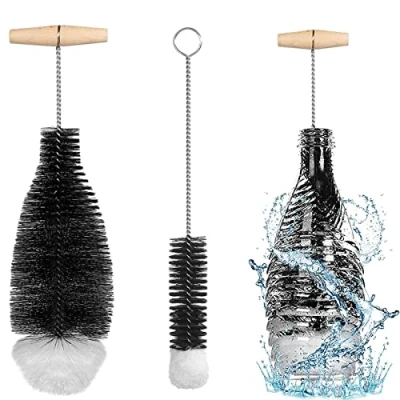 Image de 2 Pièces Brosse de Nettoyage en Éponge,Goupillon Bouteille,Brosse à Bouteille Soda avec Embout Doux Coton Longue,pour Bouteilles Soda,Biberons,Bouteilles d&#039;eau Potable