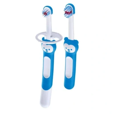 Image de Mam Learn To Brush Lot de brosses à dents pour enfants avec manche long 5 mois Bleu