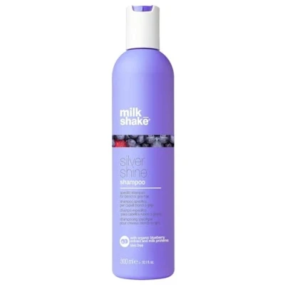 Image de milk_shake® silver shine shampoo Shampooing spécifique pour cheveux blonds ou gris à action intensive 300 ml anti jaunissement avec pigments violets