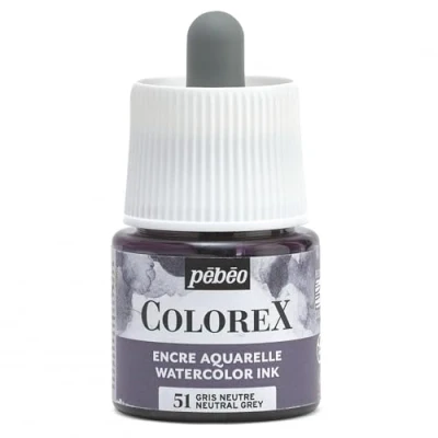 Image de Pébéo Encre Colorex 45 ML Gris Neutre Aquarelle grise Rendu Velouté Dessin Multi outil Tous Supports