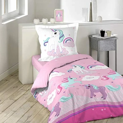 Image de douceur d&#039;intérieur, Parure 2 Pièces (140 x 200 cm) Licorne, 100% Coton