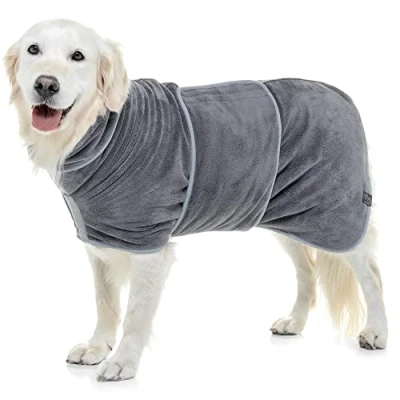 Image de Lucky Paws® Peignoir Chien pour à Double Couche Super absorbante et Serviette Ultra Douce en Un Seul Accessoire Luxueux (XXL, Gris)