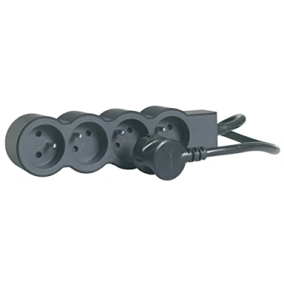 Image de LEGRAND Multiprise Extra Plate 4 Prises de Courant Avec Terre Cordon 1,5 m Noir et Gris Foncé