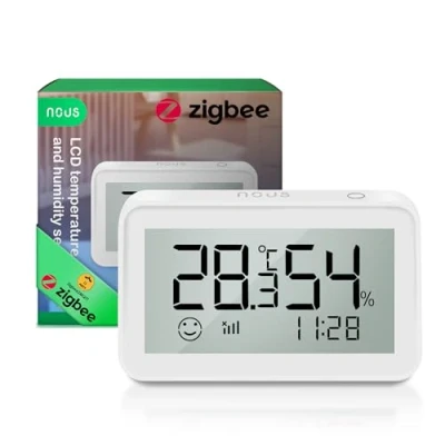 Image de NOUS E6 Thermomètre et Hygromètre Connecté LCD ZigBee, Thermometre Interieur, Température d&#039;humidité Intelligent, Compatible avec Alexa, HomeKit, Tuya, Smart Life ZigBee2MQTT, Requis Hub E1/E7