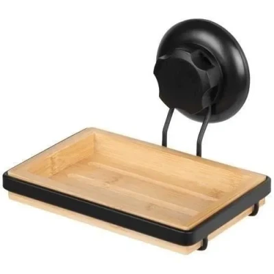 Image de Compactor Bestlock Porte Savon Mural Noir, Fixation par Ventouse, supporte jusqu&#039;à 6 kg, Bambou et Fer poudré, 14,6 x 12,6 H.10,5 cm, Noir/Brun, RAN10215 Taille Unique