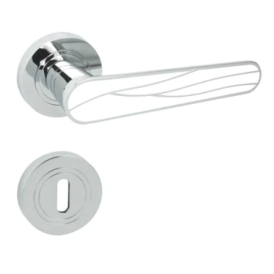 Image de domino Poignée de porte BB Buntbart Set Rosace ronde pour bureau, cave et intérieure Ferrures en Znal chromée/blanche