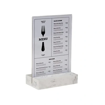 Image de EUROPEL Présentoir de table polystone blanc et acrylique transparent, A4, T standard, Présentation recto verso, affiche, menu, brochure, restaurants, hôtels, conférence réception
