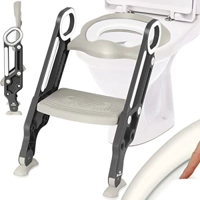 Image de KIDIZ® Siège de toilettes pour enfants Réducteur avec escalier et poignées pliable pots Pot d&#039;apprentissage Coussin confortable, gris