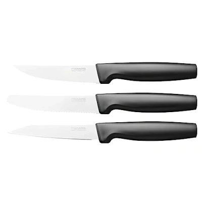 Image de Fiskars Set de Petits Couteaux, 3 Pièces, Functional Form, Couteau d&#039;Office, à Éplucher &amp; Table, Acier Inoxydable Japonais/Plastique, Noir, 1057561