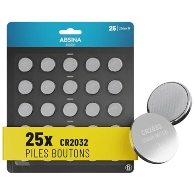 Image de ABSINA 25x Pile CR2032 3V Lithium Piles 2032 Longue durée &amp; étanches pour clés de Voiture etc. CR Bouton, Boutons CR2032,