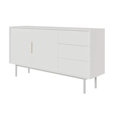 Image de Selsey Commode À 3 Tiroirs 2 Portes Meuble De Rangement sur Pieds Push to Open Soft Close 154 cm Blanc Viviaro