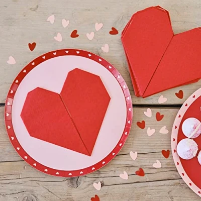 Image de Ginger Ray Lot de 16 Serviettes Table, Red Heart Paper Party, Rose