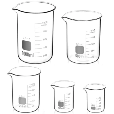 Image de QWORK® Bécher Gradué 50ml 100ml 250ml 500ml 1000ml en Verre Borosilicate, Lot de 5 Doseur pour Laboratoire et Cuisine