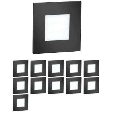 Image de ledscom.de 12 pièces Lumière d&#039;escalier LED/lampe murale encastrée FEX pour l&#039;intérieur et l&#039;extérieur, carrée, noire, 85 x 85mm, blanc froid