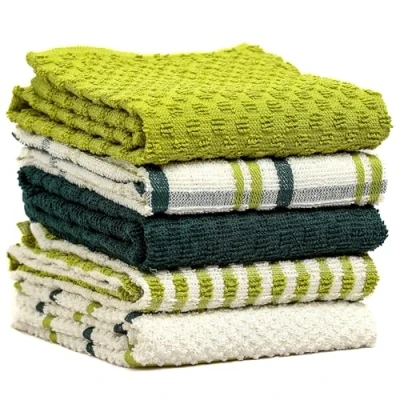 Image de Olivia Rocco Lot de 5 torchons cuisine en coton éponge super absorbants, doux à séchage rapide, vert sauge