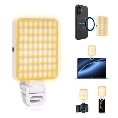 Image de Tolesum Lumière Téléphone pour Selfie LED avec Clip, lampe Portable à 3 Modes d&#039;éclairage, de Vidéo, Vidéo Rechargeable Ordinateur Portable, iPad, iPhone Blanc
