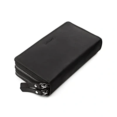 Image de KRONIFY Portefeuille pour Femmes Porte Monnaie XXL en Cuir véritable Double Fermeture éclair Grand Protection RFID Compartiment à 29 Compartiments Cartes Nature Noir