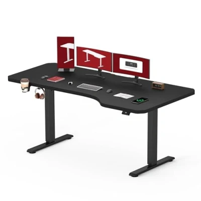 Image de SANODESK QS1 Bureau Assis Debout Électrique 160x75 cm, Réglable en Hauteur, Panneau Clavier Contrôle à Fonctions Mémoires avec Crochet/Porte gobelet, Noir